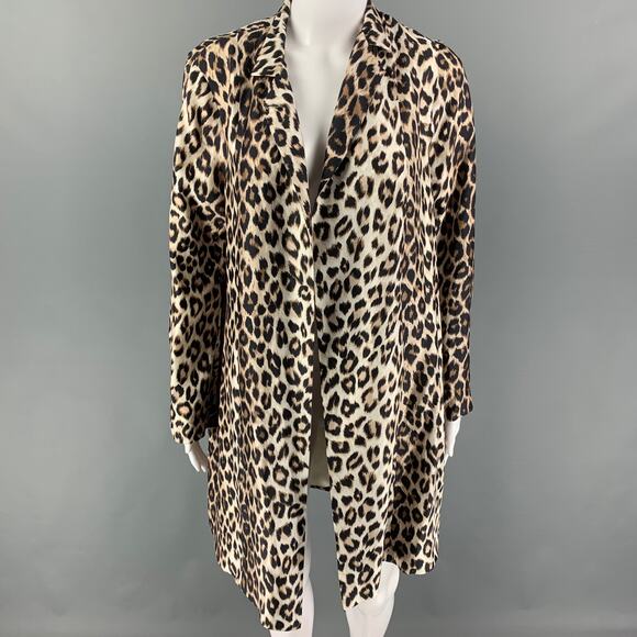 LA PRESTIC OUISTON Size S Beige Brown Silk Animal Print Open Front Coat - Picture 1 of 5